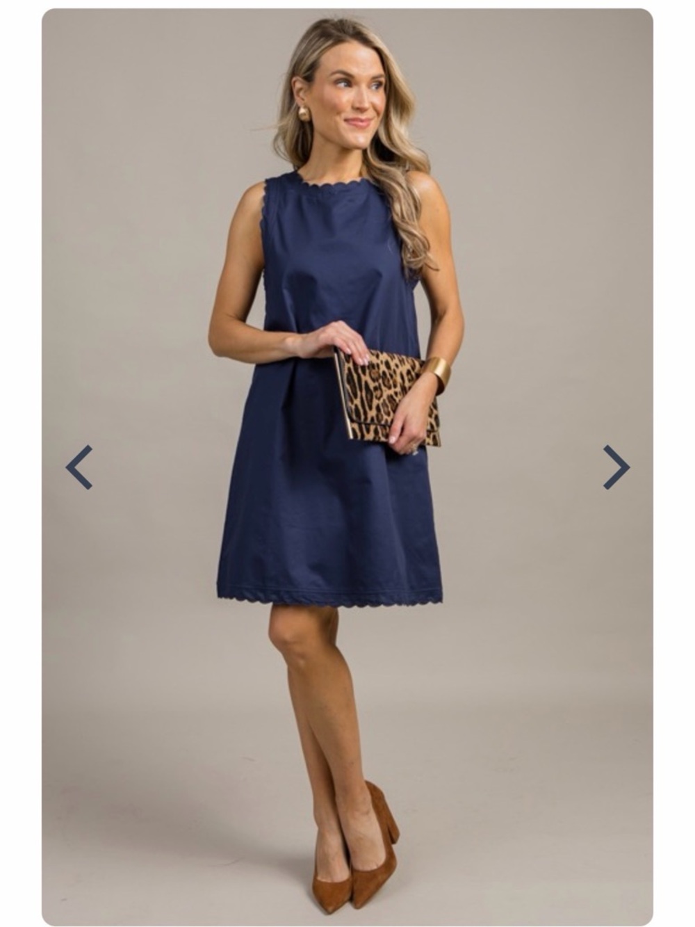 TCEC Navy Scallop-Edge Sleeveless Mini Dress